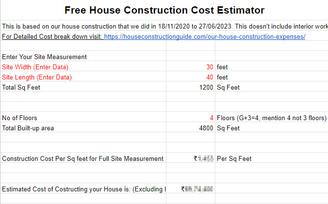 house construction expenses calculator
