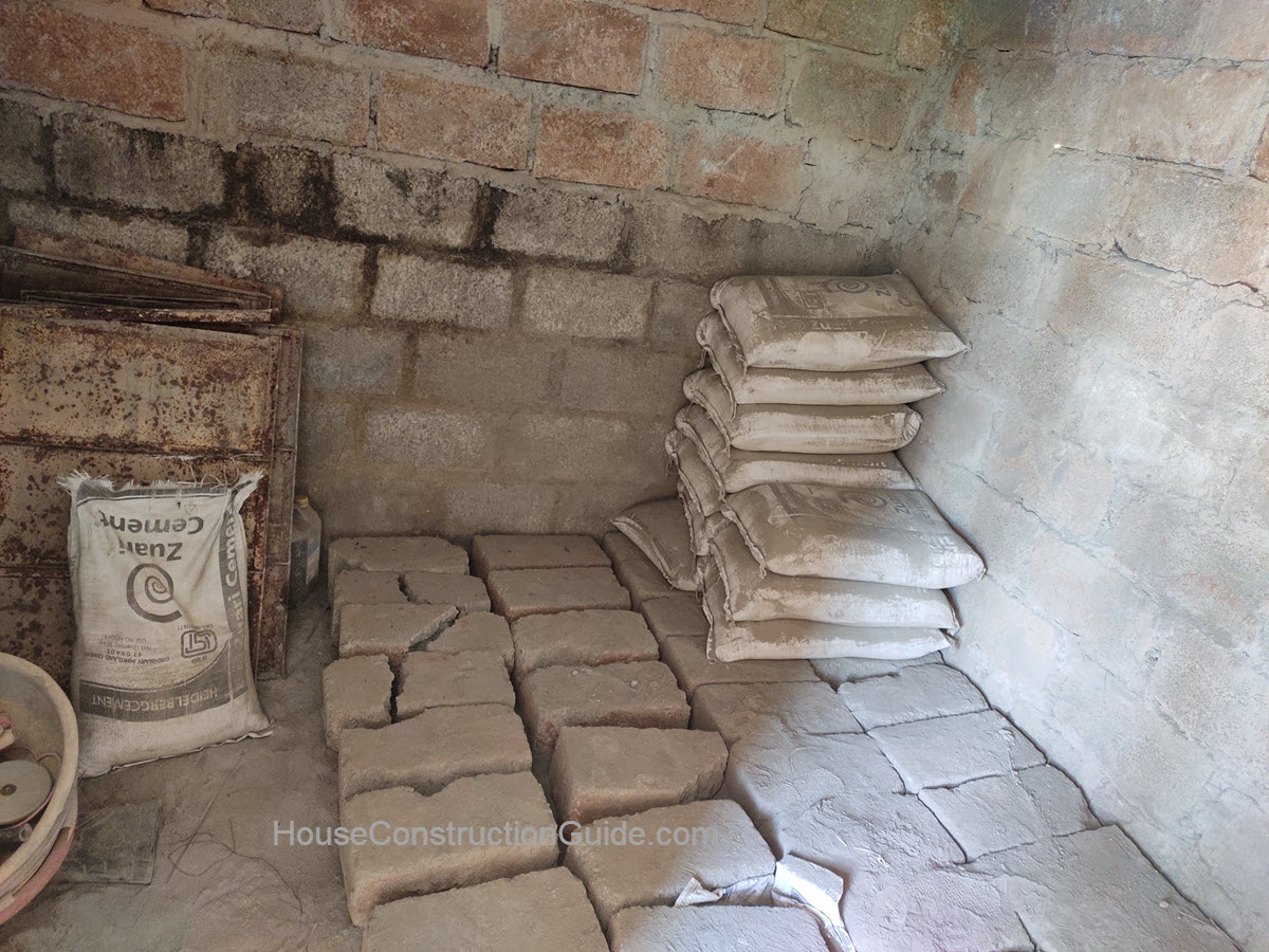 cement bags inside shed