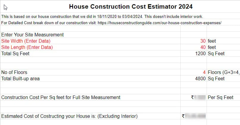 simple house construction cost estimator